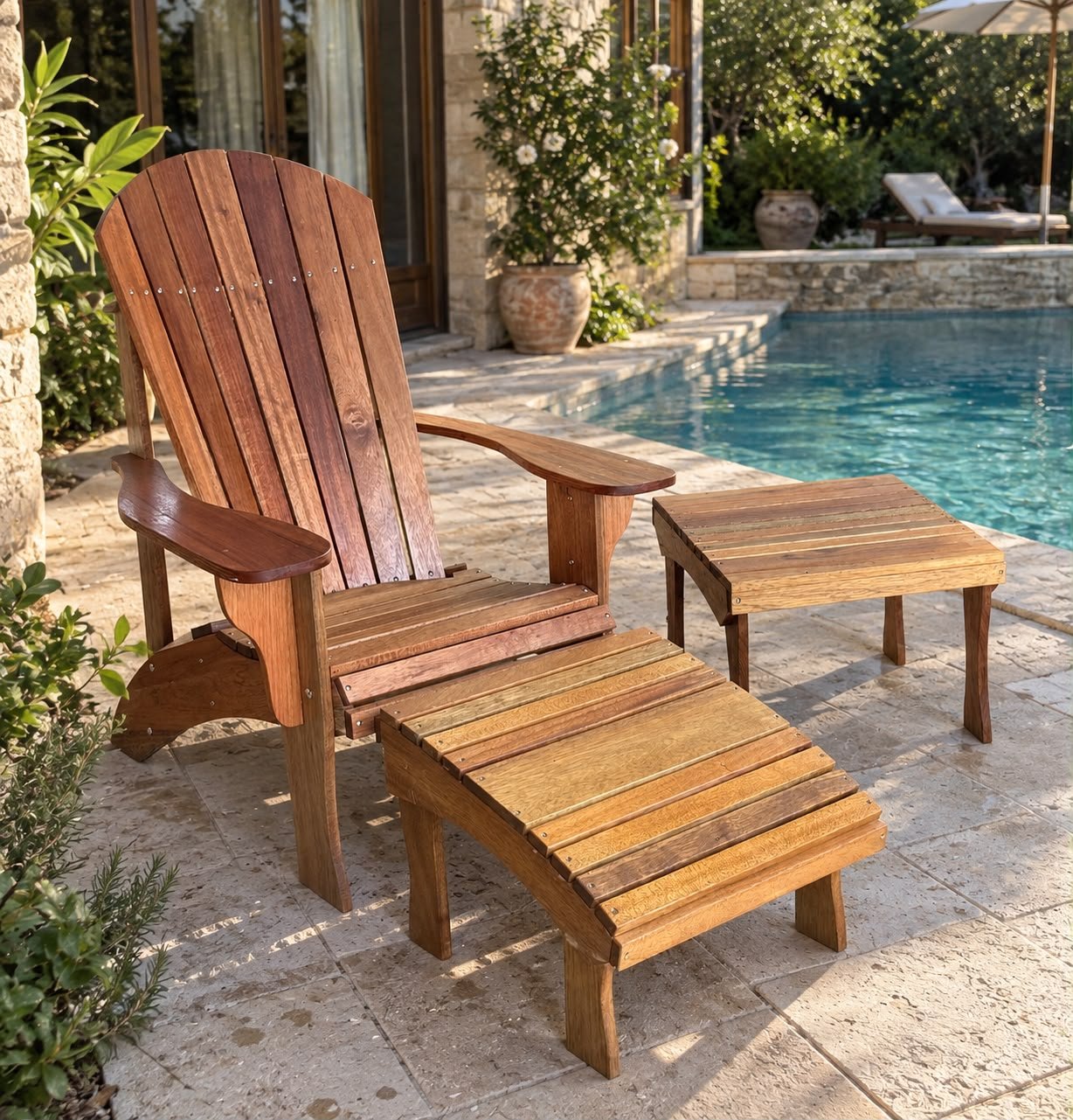 Complete set: chair, footstool and coffee table made by Terry